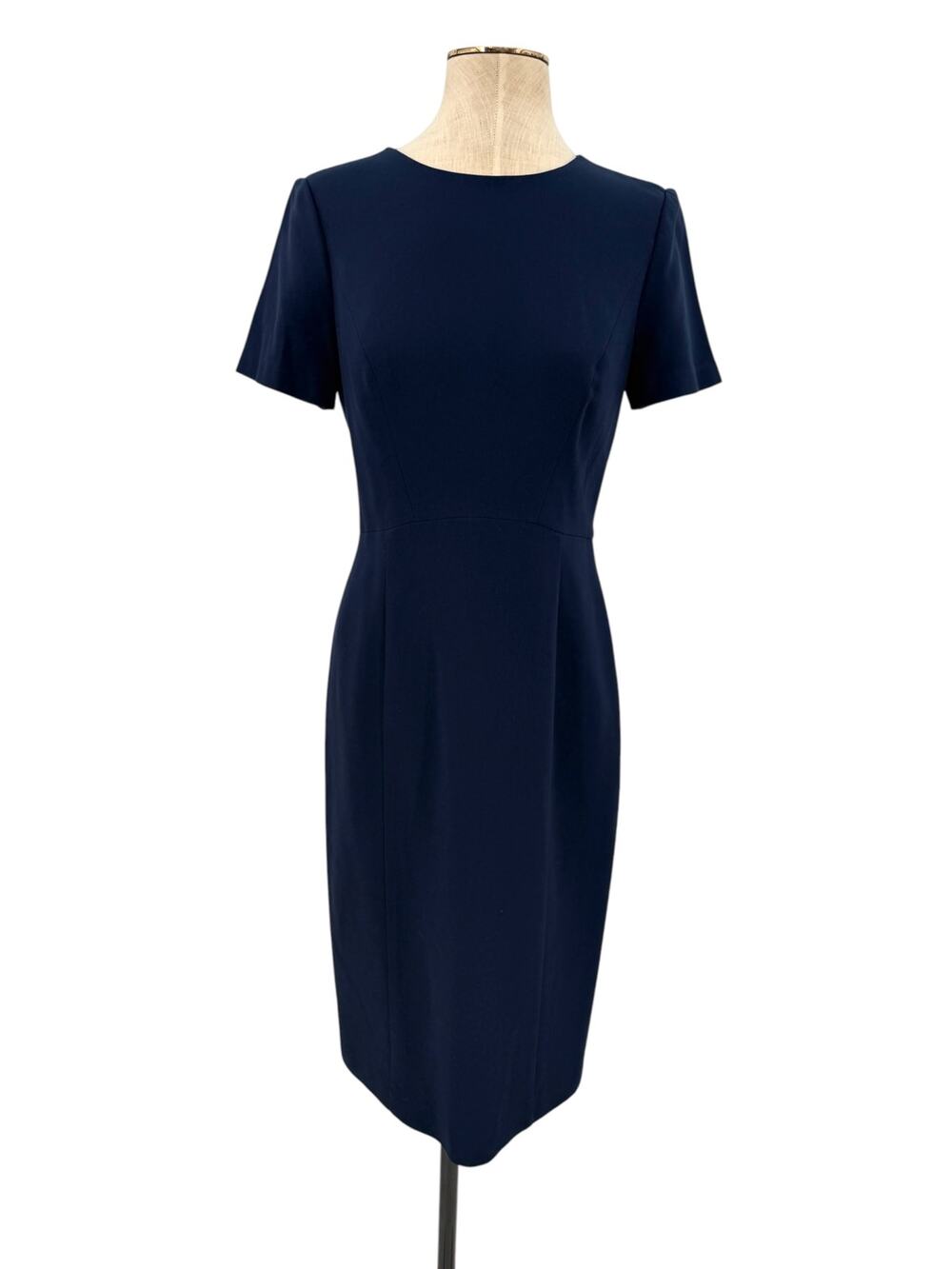 Black Halo Navy Blue Short Sleeve Sheath Pencil Dress Career Size 6